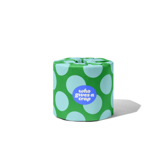One roll of Who Gives A Crap recycled toilet paper